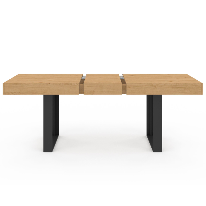 Table à manger extensible rectangle OREGON avec rangement 6-10 personnes façon chêne et noir 160-200 cm