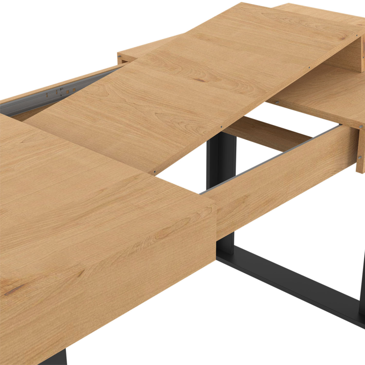 Table à manger extensible rectangle OREGON avec rangement 6-10 personnes façon chêne et noir 160-200 cm