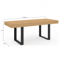 Table à manger extensible rectangle OREGON avec rangement 6-10 personnes façon chêne et noir 160-200 cm