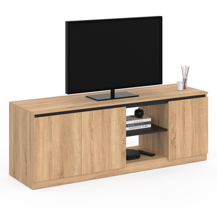 Mueble TV 140 cm madera haya y negro 3 puertas - TOMI | ID Market