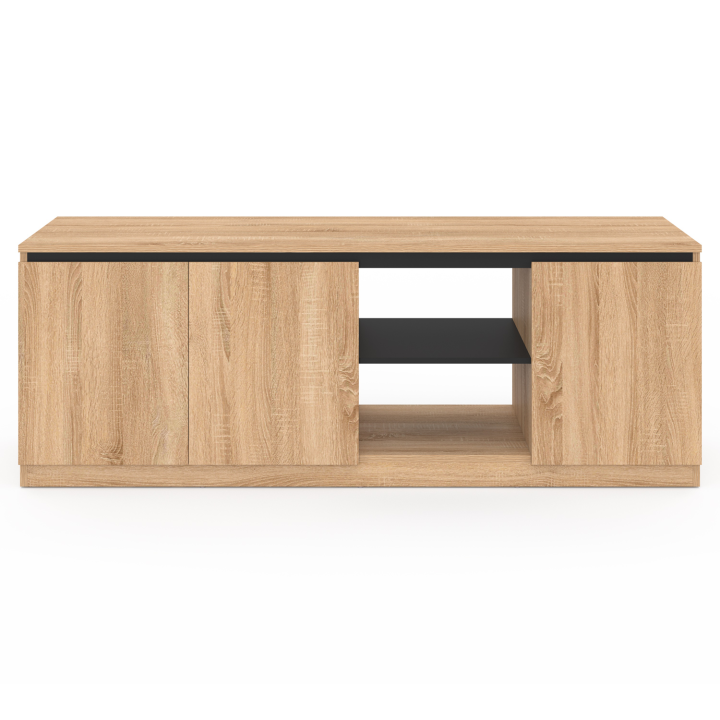 Mueble TV 140 cm madera haya y negro 3 puertas - TOMI | ID Market