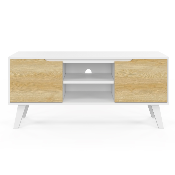 Mueble TV 110cm madera blanca 2 puertas estilo haya - FINN | ID Market