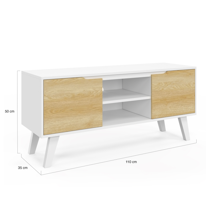 Mueble TV 110cm madera blanca 2 puertas estilo haya - FINN | ID Market