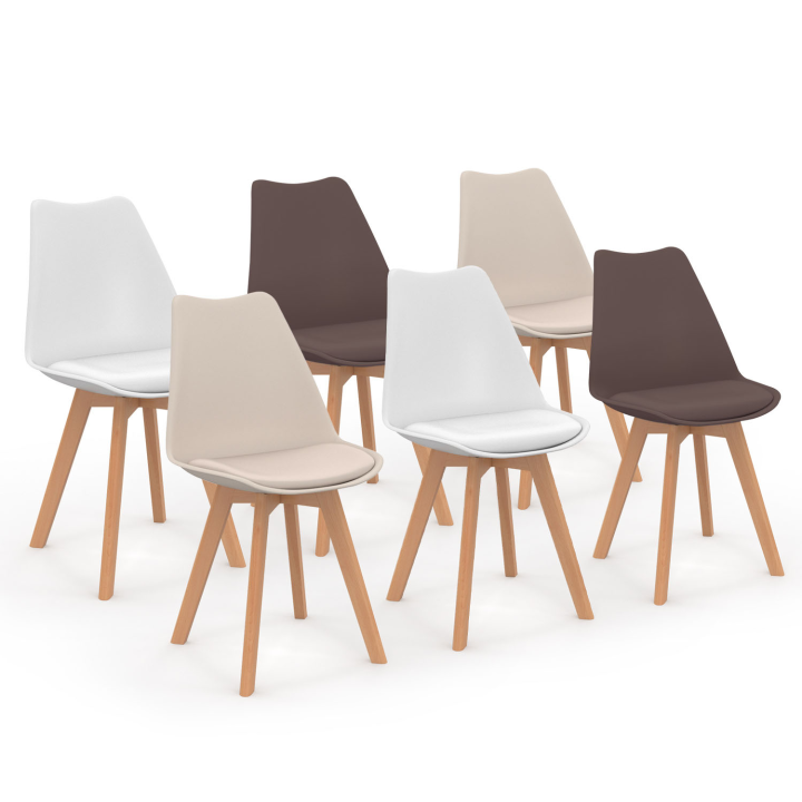 Lot de 6 chaises scandinaves SARA mix color taupe, beige et blanc