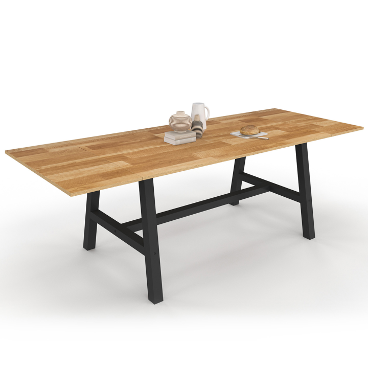 Mesa de comedor rectangular extensible 6-10 personas madera y negro - MADELEINE | ID Market