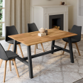 Table à manger extensible rectangle MADELEINE 6-10 personnes bois et noir 160-240 cm