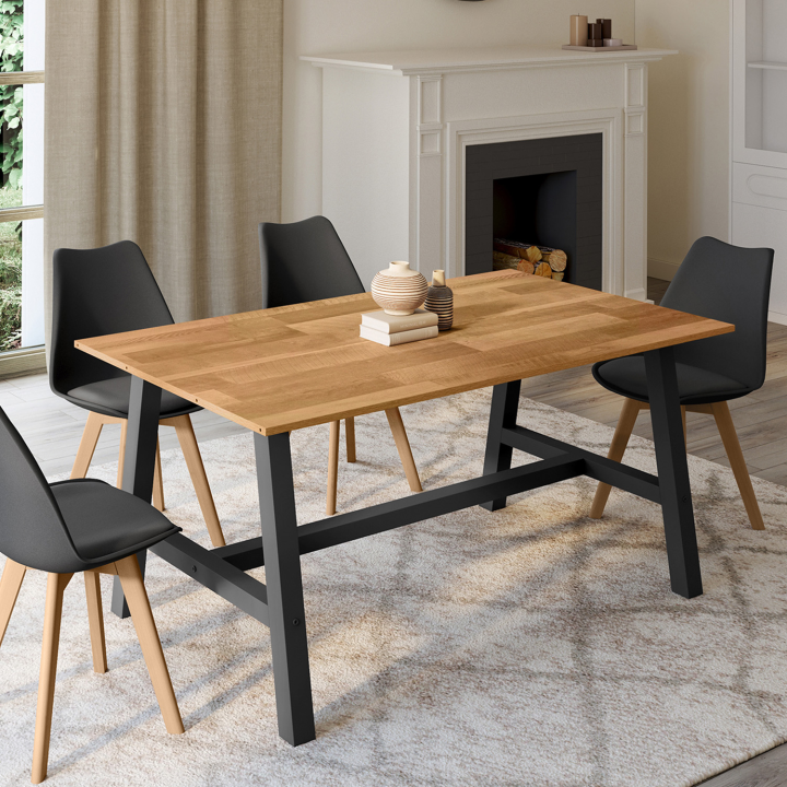 Mesa de comedor rectangular extensible 6-10 personas madera y negro - MADELEINE | ID Market