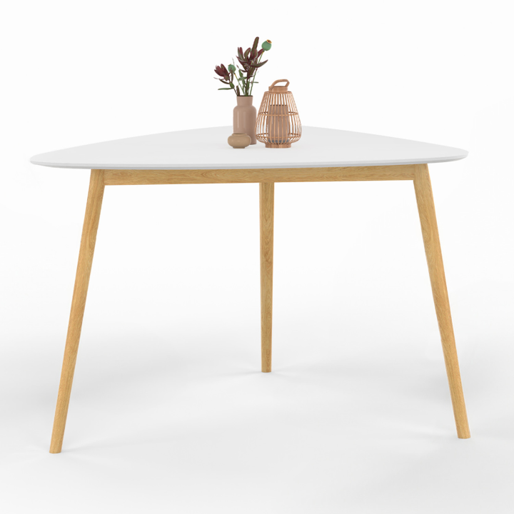 Table à manger ovale GAIA 4 personnes plateau blanc pieds bois 110 cm