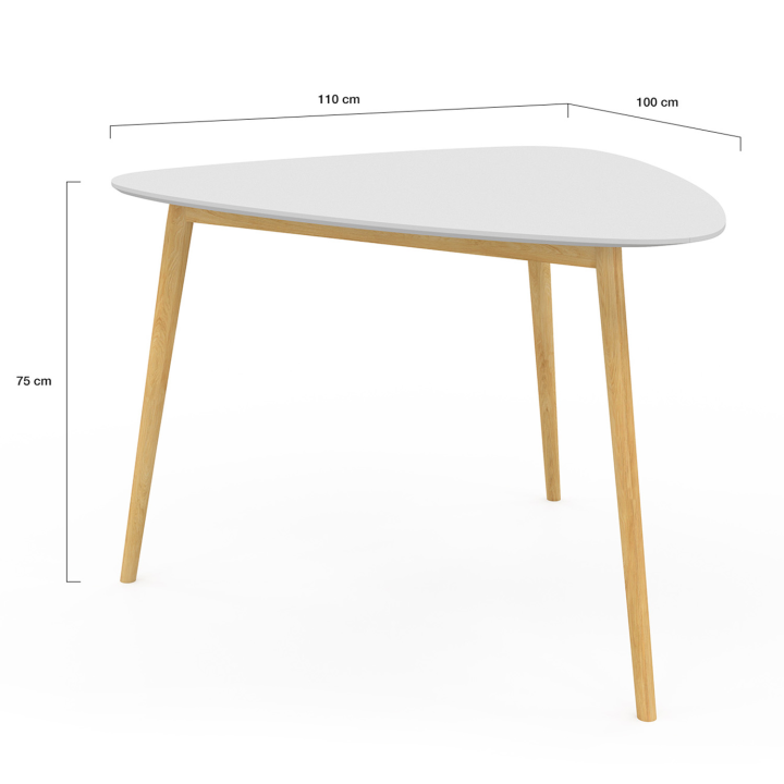 Table à manger ovale GAIA 4 personnes plateau blanc pieds bois 110 cm