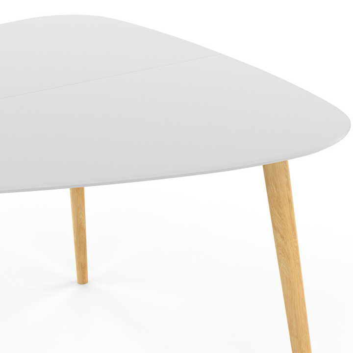 Table à manger ovale GAIA 4 personnes plateau blanc pieds bois 110 cm