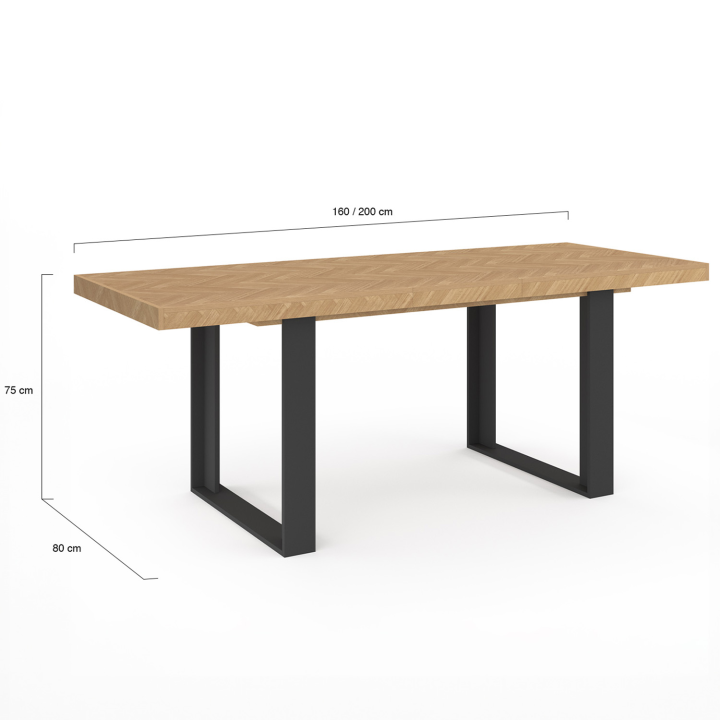 Mesa de comedor rectangular extensible efecto espiga y negro - CASSIUS | ID Market