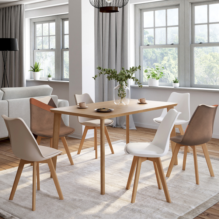 6 Scandinavische stoelen beige, wit en fluwelen patchworks mix kleur - SARA | ID Market