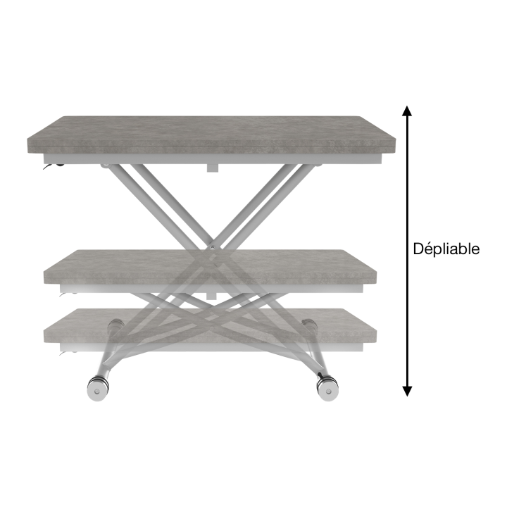 Table basse relevable en table à manger URBANA plateau effet béton