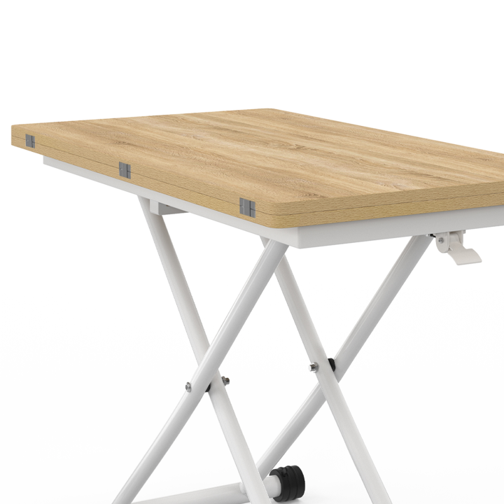 Table basse relevable en table à manger URBANA plateau façon hêtre pied blanc