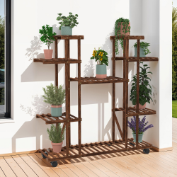 Etagère à pots de fleurs porte plante en bois 8 niveaux à roulettes