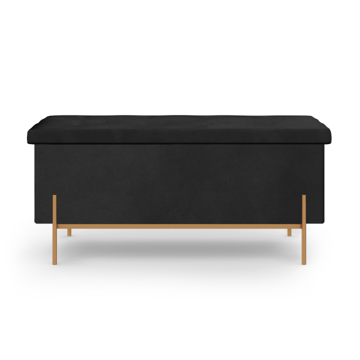 Banc coffre rangement LOUIS avec pieds métal doré 100 cm velours noir