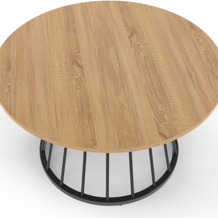 Mesa de centro redonda YUNA de 70 cm con tapa de madera y pata de alambre de metal negro