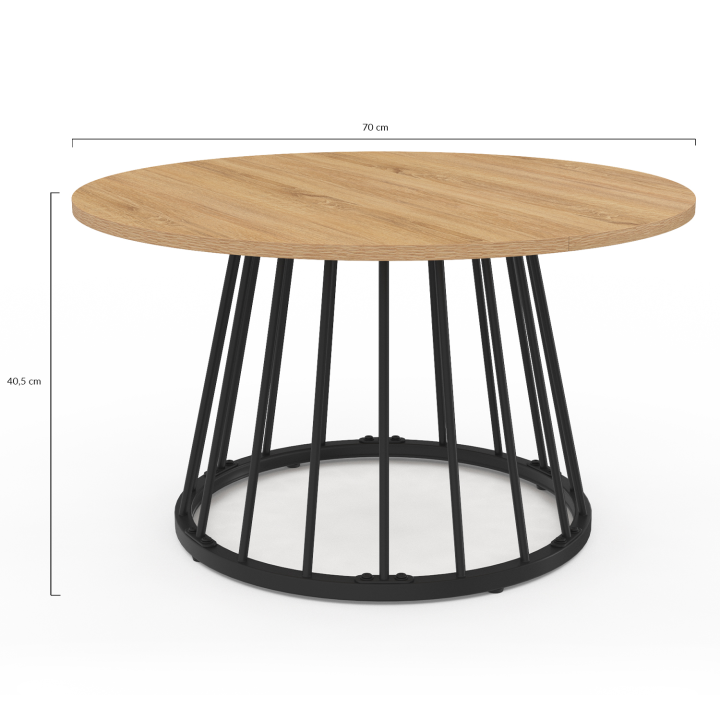 Mesa de centro redonda YUNA de 70 cm con tapa de madera y pata de alambre de metal negro