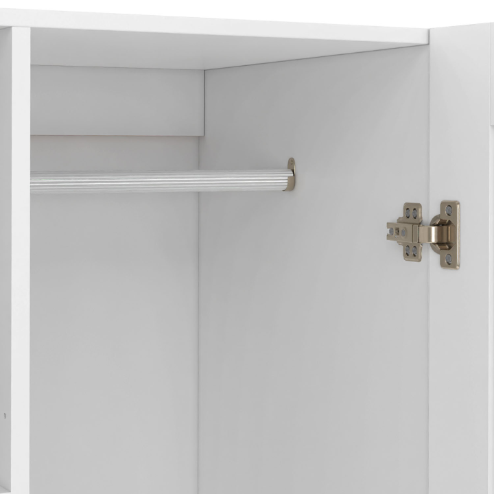 Armoire 2 portes VITO blanc penderie 80 cm avec 2 tiroirs, miroir et étagères