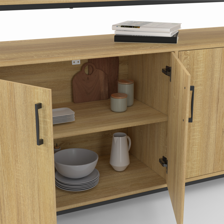 160 cm DETROIT 4-deurs dressoir in hout en zwart, industrieel ontwerp