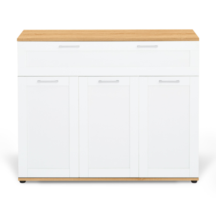 Buffet 100 cm VITO 3 portes et 1 tiroir blanc et plateau bois