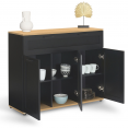 Buffet 100 cm VITO 3 portes et 1 tiroir noir et plateau bois