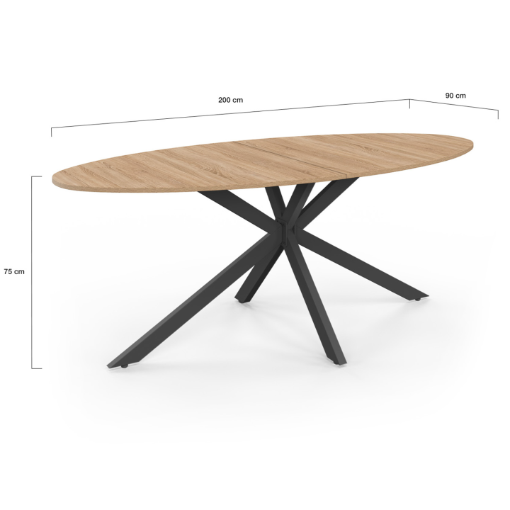 Mesa de comedor ovalada negra y madera 200 cm - ALIX | ID Market