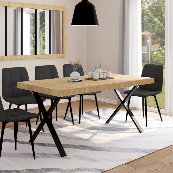 Mesa de comedor industrial de madera y metal negro 160 cm - ALMA | ID Market