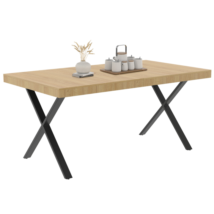 Mesa de comedor industrial de madera y metal negro 160 cm - ALMA | ID Market