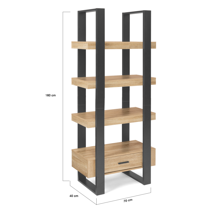 Etagère 3 niveaux avec tiroir PHOENIX bois et noir