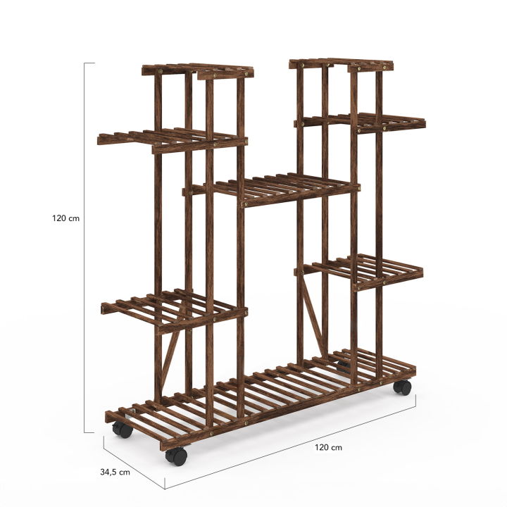 Etagère à pots de fleurs porte plante en bois 8 niveaux à roulettes