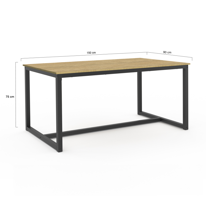 Mesa de comedor industrial de madera y metal negro 150cm - DETROIT | ID Market