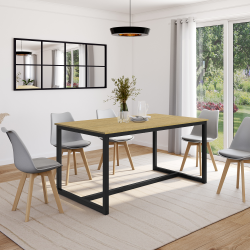 Mesa de comedor industrial de madera y metal negro 150cm - DETROIT | ID Market