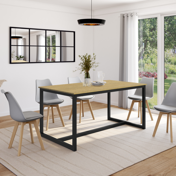 Mesa de comedor industrial de madera y metal negro 150cm - DETROIT | ID Market