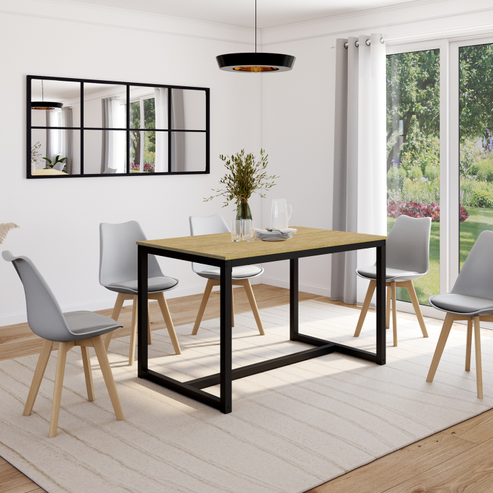 Mesa de comedor industrial de madera y metal negro 120 cm - DETROIT | ID Market