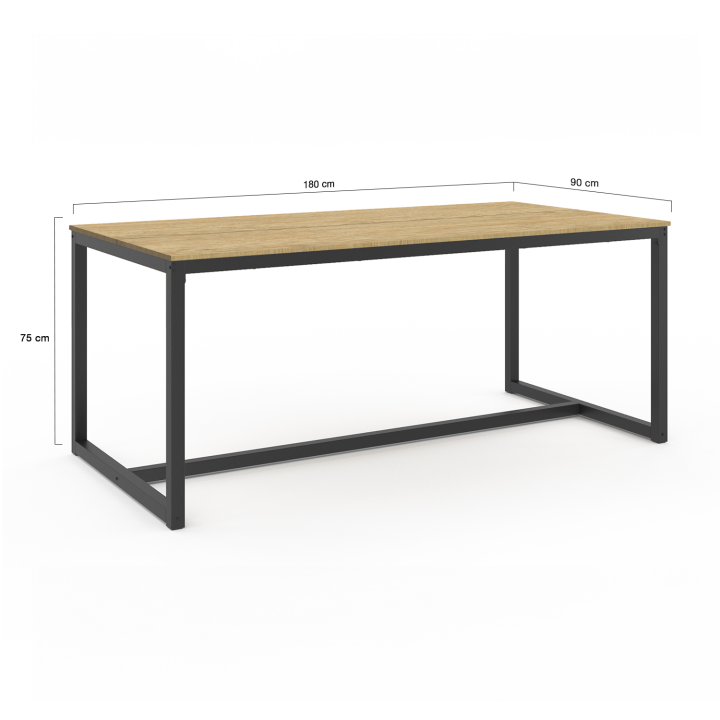 Mesa de comedor industrial de madera y metal negro 180 cm - DETROIT | ID Market