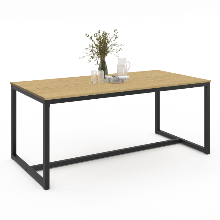 Mesa de comedor industrial de madera y metal negro 180 cm - DETROIT | ID Market