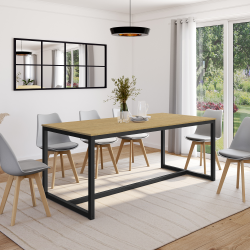 Mesa de comedor industrial de madera y metal negro 180 cm - DETROIT | ID Market