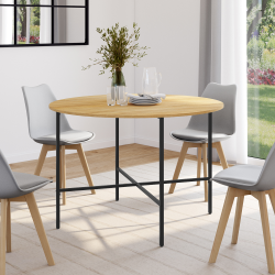 Mesa de comedor redonda 4-6 personas madera y metal 110 cm - DETROIT | ID Market