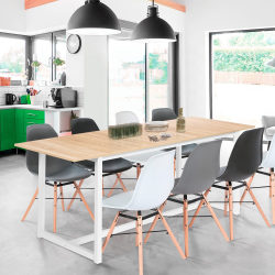 Mesa de comedor extensible en blanco y madera - DETROIT | ID Market