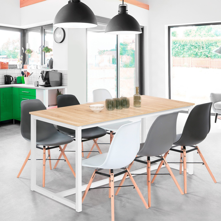 Mesa de comedor extensible en blanco y madera - DETROIT | ID Market