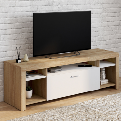 Mueble TV madera y armario blanco 140cm - MALO | ID Market