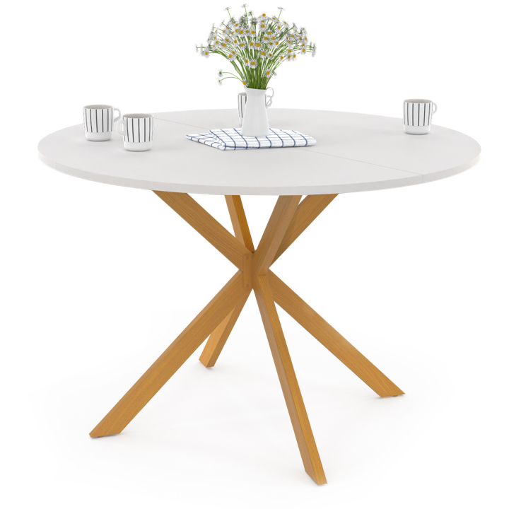 Table à manger ronde GISELE 4-6 personnes pied araignée bois plateau blanc 110 cm