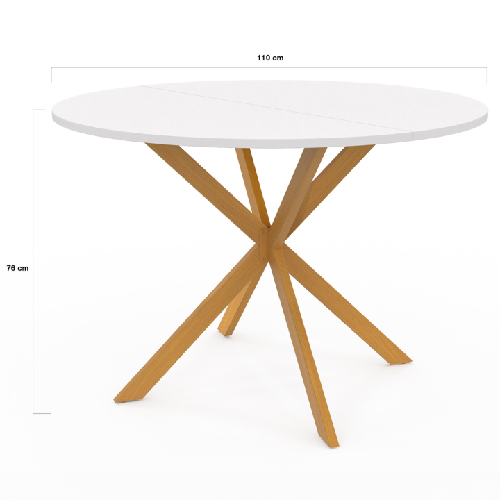 Table à manger ronde GISELE 4-6 personnes pied araignée bois plateau blanc 110 cm