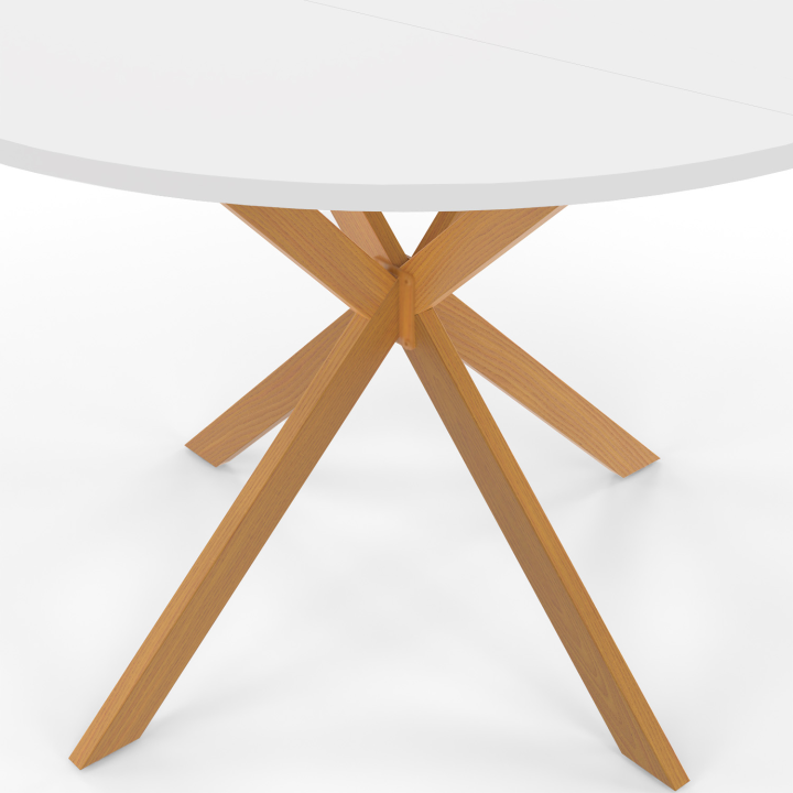 Table à manger ronde GISELE 4-6 personnes pied araignée bois plateau blanc 110 cm