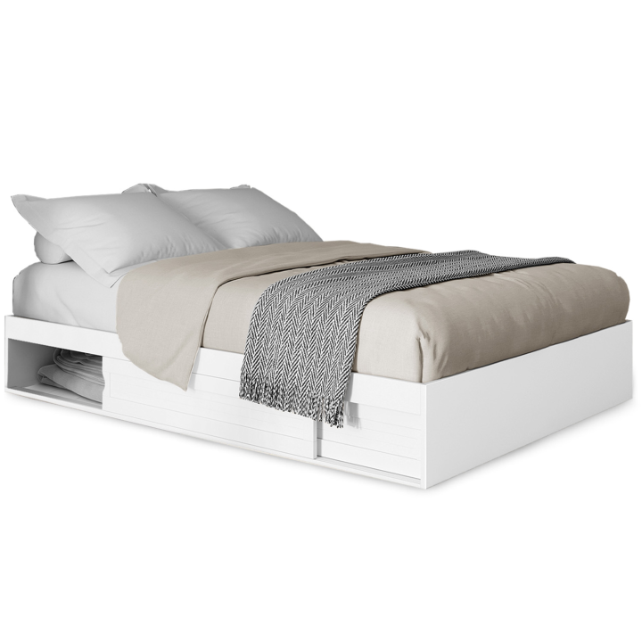 Cadre de lit SALEM avec rangements et sommier 140 x 190 cm blanc