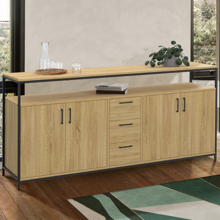 180 cm DETROIT XXL 4-deurs dressoir met laden in industrieel design