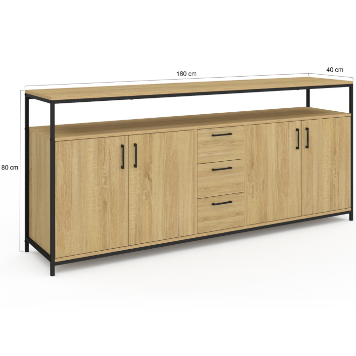 180 cm DETROIT XXL 4-deurs dressoir met laden in industrieel design