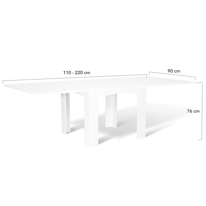 Table à manger extensible rectangle DONA 6-10 personnes blanche 110-220 cm