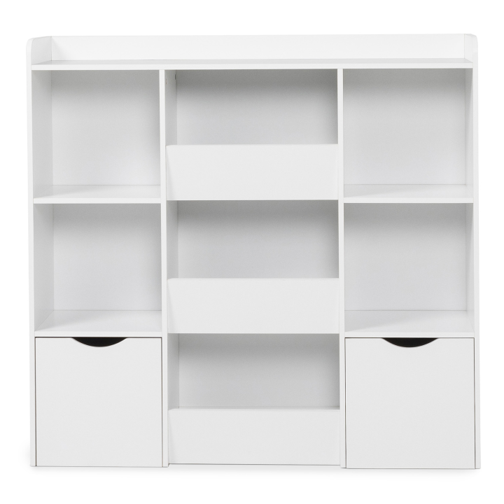 Mueble de almacenaje infantil MANA con 5 estantes, 3 cubos y 2 cubos con ruedas, blanco